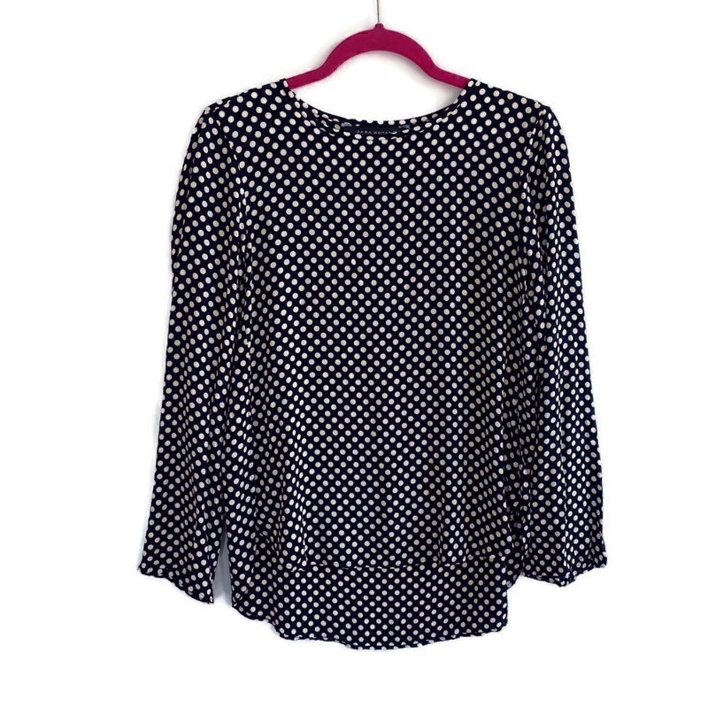 ZARA Woman Black and White Polka Dot Blouse Long Sleeve Top Workwear Career XS